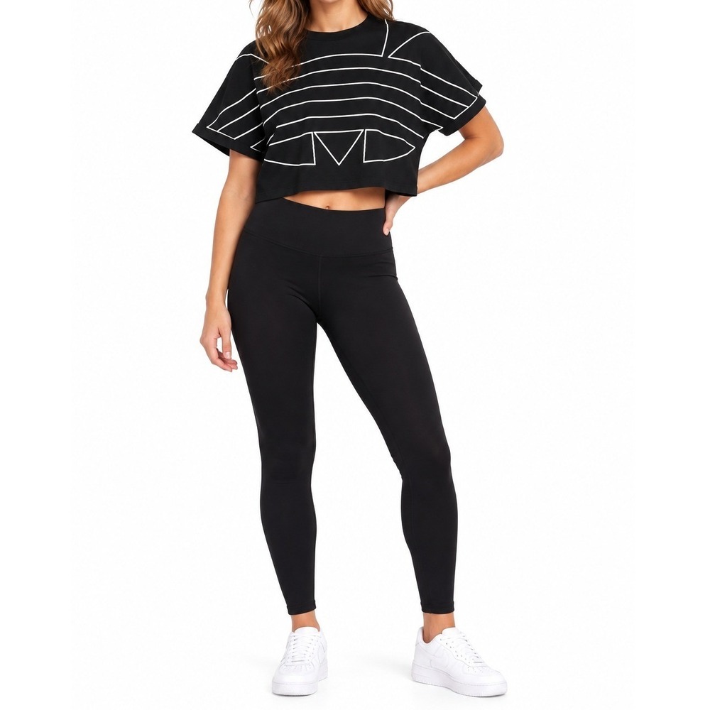 Adidas Originals Crop Top T-Shirt Womens XS Black White Athleisure Casual